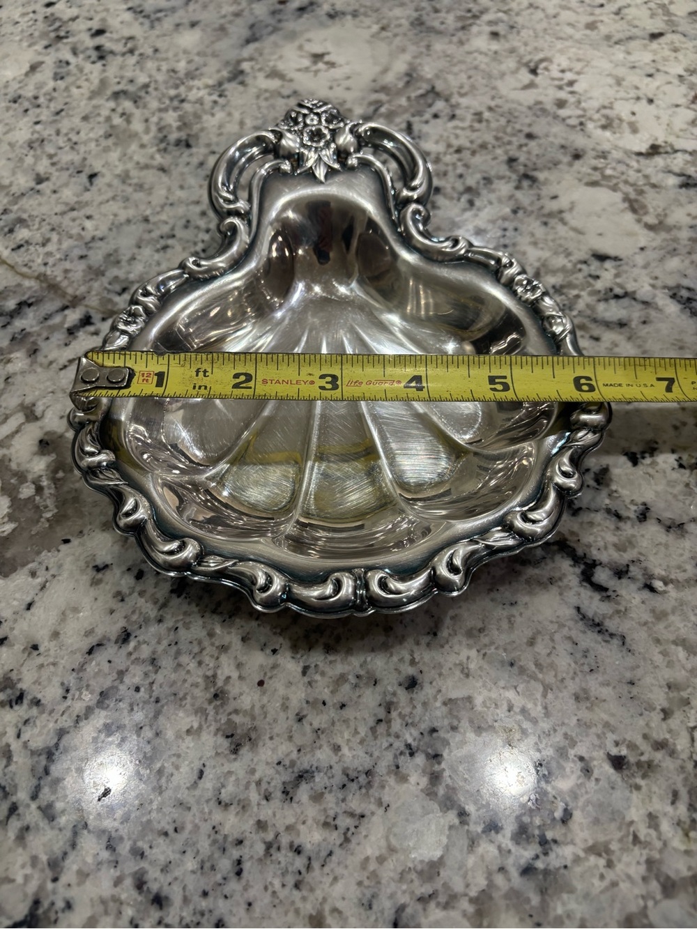 Vintage Ornate Silver Plated Clamshell Trinket Dish Shell Jewelry Tray VTG - Picture 10 of 11
